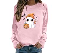 Womens's Halloween Sweatshirts Skeleton Radiography Print Sweatshirt Round Neck Pullover Style Winter Warm Festival Celebration Women's UK Size Jumper Casual Autumn Daily Wear Pink