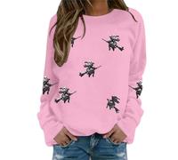 Womens's Halloween Sweatshirts Skeleton Radiography Print Sweatshirt Stretch Crew Neck Soft Cotton Blend Material Costume Party Attire Comfortable Loose Fit Top Long Sleeve Festival Wear Pink