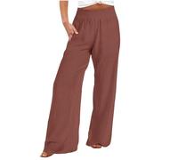 Womenss Linen Pants Plus Size Culottes Wide Leg Loungepants Summer Pyjamas for Womens Cropped Cotton Trousers Linen Trousers Ladies Petite Home Pants Brown