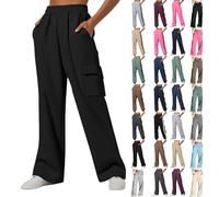 Women'sTrousers Fashion Elasticated Waist Stretch Running Flared Cargo Pants with Pockets Solid Color Work Gym Yoga Oversized Sweatspant Outdoor Hiking Walking Combat Activewear Casual Bottoms