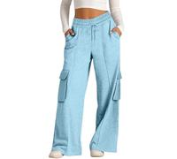 WomensTrousers Fashion Elasticated Waist Stretch Running Flared Cargo Pants with Pockets Solid Color Work Gym Yoga Oversized Sweatspant Outdoor Hiking Walking Combat Activewear Casual Bottoms