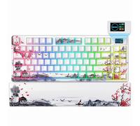 Womier 75% Keyboard with Color Multimedia Screen Wireless Gaming Mechanical Keyboard, Theme 3-Modes Hot Swappable Keyboard w/Wrist Rest,SK80 PRO Gasket RGB Custom for Mac/Win,Red Plum