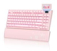Womier 75% Pink Keyboard Wireless with Color Multimedia Screen | Creamy Mechanical Gaming Keyboard, 3-Modes Hot Swap Cute Key Board w/Wrist Rest, Gasket RGB Custom for Mac/Win (SK80 PRO)