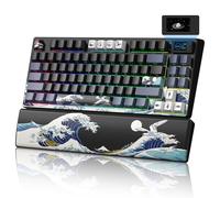 Womier 75% Wireless Mechanical Keyboard with Color Multimedia Screen Anime Gaming Keyboard, 3-Modes Hot Swappable Kanagawa Theme Creamy Key Board w/Wrist Rest, Gasket RGB Custom for Mac/Win (SK80 PRO)