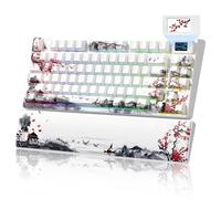 Womier 75% Wireless Mechanical Keyboard with Color Multimedia Screen Gaming Keyboard, Theme 3-Modes Hot Swappable Key Board w/Wrist Rest,SK80 PRO Gasket RGB Custom for Mac/Win,Red Plum