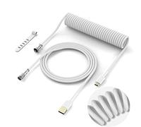 Womier Coiled Keyboard Cable - Detachable Aviator Coiled Cable for Mechanical Gaming Keyboard, Type C to USB A Mix 5.9in for Gaming Keyboard and Cellphone, White