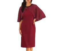 WOMLAYOUT Women Mother of the Bride Rhinestone Neckline Wedding Guest Dress | Beaded cap sleeves and pencil sheath. Shiny star in crowd. For cocktail, evening, party, banquet, prom.