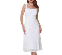 WOMLAYOUT Women's Christmas Lace Prom Dress Straps Square Neck Sleeveless Formal Evening Cocktail Midi Dresses X-Large White