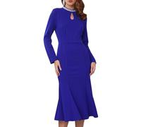 WOMLAYOUT Women's Evening Fishtail Dress Long Sleeve Sequin Trim Bodycon Formal Cocktail Midi Dresses Royal Blue S