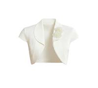 WOMLAYOUT Women's Formal Crop Cardigan 3D Flower Collared Short Sleeve Wedding Guest Jacket Bolero White S