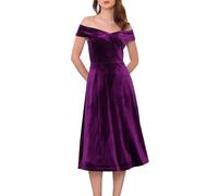 WOMLAYOUT Women's Halloween Costume Velvet Dress Off The Shoulder Vintage Cocktail Evening A-Line Dresses Purple l