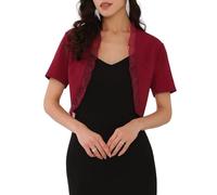 WOMLAYOUT Women's Ruffle Bolero Shrug Short Sleeve Open Front Formal Cropped Cardigan Dark Red XL