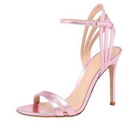 Womne's Sexy High Heel Slingback Sandals Open Toe PU Leather Dress Pumps Ankle Strap Evening Party Prom Shoes with Buckle,Pink,11 UK