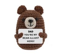 wompolle Mini Bear Gifts for Dad from Daughter Son, Positive Crochet Animals Fathers Day Birthday Gifts Handmade Emotional Crochet Bear for New Step Bonus Dad Father