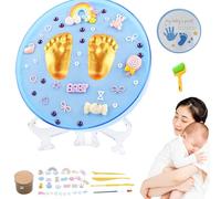 Womsclo Baby Hand and Footprint Kit, Safe Baby Footprint Kit with Soft Print Mud, Sealed Ornament, Funny Paw Print for New Parents Gift Blue, Hand and