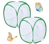 Womsclo Butterfly Cage 2Pcs Butterfly Habitat Cage 12x12x12'' Foldable House Garden Pop-up Mesh Tent Net Caterpillars for Kit for Kids Raising