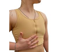 Wonababi Trans Binder, Sports Chest Binder with Zipper Comfortable Flat Tank Top, Compression Shirts Cosplay FTM Breast Binder