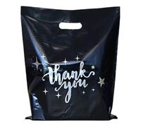 WONCHIEF 9.8"x13.8" Extra Thick Die Cut Plastic Thank You Shopping Bags Boutique Bags with Handles for Small Business Merchandise, Gifts, Trade Show, Retail (Black, 100 Pack, 1.5mil)