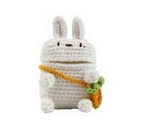 Wondee Global Services Case for Airpods 1 and 2 with Silicone Inside and Crochet Outside in the Shape of a Rabbit with Pouch, White