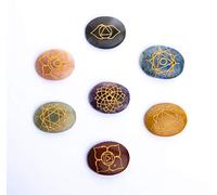 Wonder Care 7 Chakra stones set Reiki healing engraved palm worry pocket stone stress anxiety relief chakra balancing crystal Stable Mind Meditation Aid Yoga