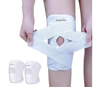 Wonder Care Adjustable Wrap Knee Support Brace, Air Mesh Fabric Knee Brace Cap for Pain Relief, Sports, Arthritis, Running Protection Men Women [White] (2, M(16-17")