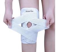Wonder Care Adjustable Wrap Knee Support Brace, Air Mesh Fabric Knee Brace Cap for Pain Relief, Sports, Arthritis, Running Protection Men Women [White] (1, M(16-17")