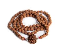 Wonder Care - Brown Rudraksha Bead Necklace, 108 Beads, 5-7mm, Unisex, Adult, Asian Style, Religious Occasion, Cotton, Silk, Aluminium, Brass Chain