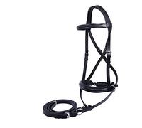 Wonder Care_Genuine English Leather Crossover Crossunder Bitless Horse Bridle Headstall with Reins
