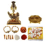 Wonder Care Wc_Raksha Bandhan Festive Rakhi Set - Combination Of Rakhi For Brothers & Sisters- Pack Of 2 Rudraksha Rakhi/Roli Chawal Hamper/Pagdi Ganesh Statue/Special Greeting Card/