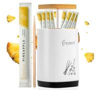 Wonder Flavoured Toothpicks - 100 Individually Wrapped + Bamboo Dispenser - Pineapple - Fresh Breath & Convenient Oral Care