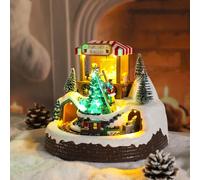 WONDER GARDEN Christmas Village Houses-Christmas Houses Village - Lighted Colorful Musical Popcorn Wagon Collectible Buildings with Moving Train for Home Indoor Decor or Gift