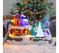 WONDER GARDEN Christmas Village Houses-Christmas Houses Village - Lighted Musical Railway Station Moving Train Town Sets with Revolving Acrylic Trees Animated Figurines for Indoor Decor or Gift