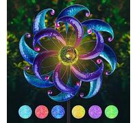 WONDER GARDEN Wind Spinners for Yard and Garden-Solar Wind Spinners - 61 Inch Blue Wind Sculptures & Spinners with LED Changing Light Glass Ball for Garden Patio Outdoor Decor