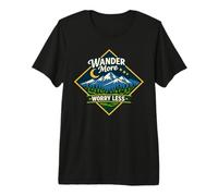 Wonder More Worry Less Mountain Adventure Nature Hiking Premium T-Shirt