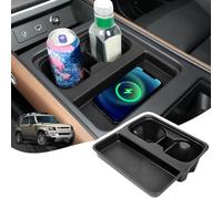 WONDER POINT Center Console Organizer with Silicone Mat & Wireless Charger for 2022-2025 Land Rover Defender 90 110 130, Non-Slip Cup Holder Storage Box Tray Accessories (Black)