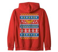 Wonder Woman Christmas Sweater Blue Pattern Zip Hoodie
