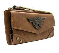 Wonder Woman DC Satchel Metal Emblem Purse Clutch Coin Pocket & Card Holder, Brown
