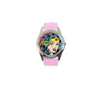 Wonder Woman Quartz Round SCI FI Watch Pink Real Leather Band