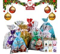 Wonder Wrap Christmas Bags, 30pcs Reusable Christmas Wrapping Bags, 4 Sizes Large Medium Small Xmas Wrapping Bags Multipack with Ribbons & Cards for Xmas Party (10*MIX(30PC))