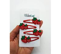 WonderCat LONDON Strawberry Clip Z4CLISTR - 4 Pcs Metal Snap Hair Clips, Size 5cm, For Girls & Unisex Children
