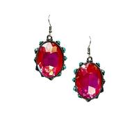 Wonderent Western Boho Bling Oval Crystal Earrings with Surrounding Turquoise Deco No.2284, Zinc, No Gemstone