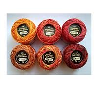 WonderFil Eleganza Size 8 Perle Cotton Embroidery Thread Autumn Leaves Sampler Set - 6 Colors, 42 Yards Each, Orange