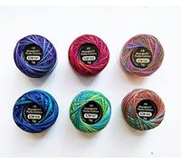 WonderFil Eleganza Size 8 Perle Cotton Embroidery Thread Rave Sampler Set - 6 Variegated Colors, 42 Yards Each, Blues and Teals