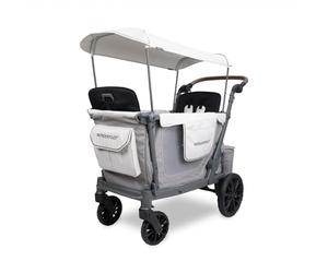 WonderFold L2 Double Stroller Wagon - Grey | Collapsible Stroller Wagon with an Adjustable Canopy & Push Handle, All-Terrain Wheels & Built-in Storage for Kids