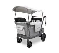 WonderFold L4 Quad Stroller Wagon - Grey | Collapsible Stroller Wagon with an Adjustable Canopy & Push Handle, All-Terrain Wheels & Built-in Storage for Kids
