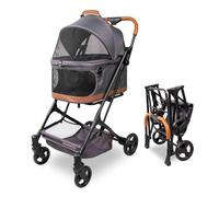 WONDERFOLD P2 Pet Stroller for Dogs and Cats Featuring Removable Carrier, Snap-Lock Canopy with Mesh Windows, One-Step Rear Brakes, and Easy Folding, Glacier Grey