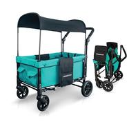 WONDERFOLD W1 Original Stroller Wagon (2 Seater) - Wagon Stroller with Seats with 5-Point Harnesses, Adjustable Push Handle, and Sun Canopy, Teal Green