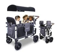 WONDERFOLD W4S 2.0 Multi-Function 4 Passenger Folding Stroller Wagon - Adjustable Canopy, Reclining Seats with Magnetic Buckles, and a Vegan Leather Covered Handle Bar (Charcoal Gray - White Frame)
