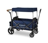WONDERFOLD X2 Push & Pull Double Stroller Wagon (2 Seater) Featuring 5 Point Harnesses, Adjustable Push Handle, Telescopic Pull Handle, and Removable UV-Protection Canopy, Midnight Blue