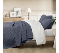 Wonderful 100% Cotton Jersey Knit Quilt Set King Size Heather Navy, Channel Stitched Reversible Prewashed Coverlet Bedspread, Cozy Breathable Stitching Bedding Cover with 2 Shams for All Season